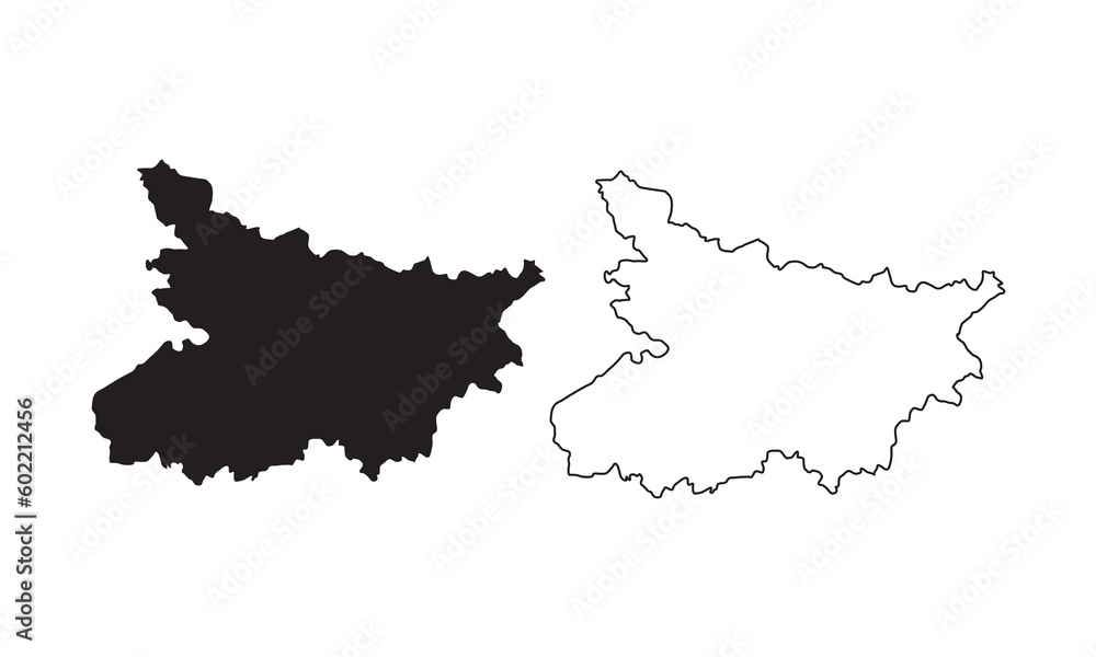 Bihar map vector silhouette isolated on white. One of the states of India.