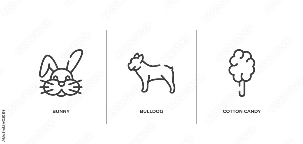circus outline icons set. thin line icons sheet included bunny, bulldog, cotton candy vector. circus outline icons set. thin line icons sheet included bunny, bulldog, cotton candy vector.