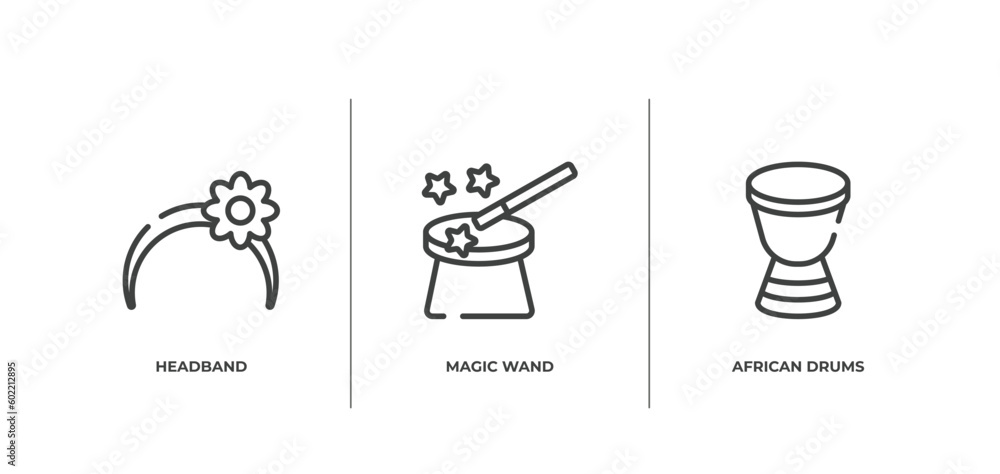 Fototapeta premium africa outline icons set. thin line icons sheet included headband, magic wand, african drums vector.