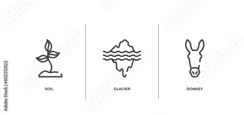 animals outline icons set. thin line icons sheet included soil, glacier, donkey vector.