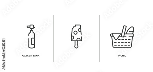 spring outline icons set. thin line icons sheet included oxygen tank, , picnic vector. photo
