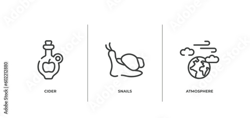 nature outline icons set. thin line icons sheet included cider  snails  atmosphere vector.