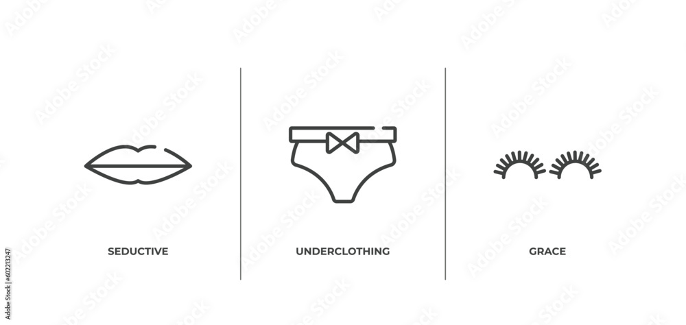 beauty outline icons set. thin line icons sheet included seductive, underclothing, grace vector. beauty outline icons set. thin line icons sheet included seductive, underclothing, grace vector.
