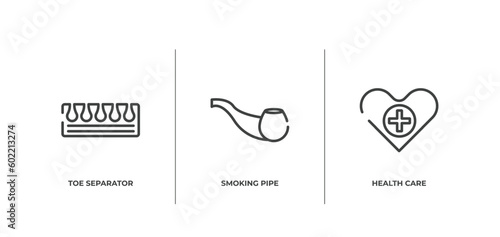 beauty outline icons set. thin line icons sheet included toe separator, smoking pipe, health care vector.
