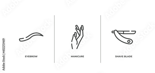 beautiful outline icons set. thin line icons sheet included eyebrow, manicure, shave blade vector.