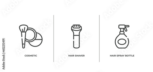 beautiful outline icons set. thin line icons sheet included cosmetic, hair shaver, hair spray bottle vector.