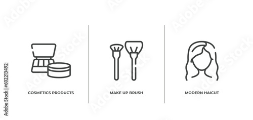 beautiful outline icons set. thin line icons sheet included cosmetics products, make up brush, modern haicut vector.