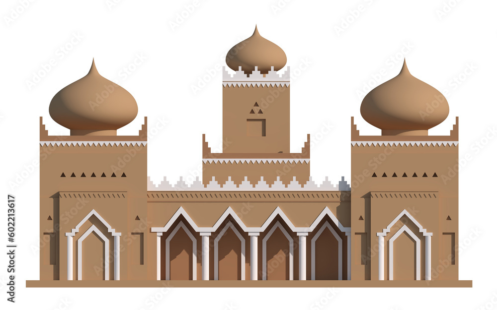 mosque miniature 3d illustration, front view