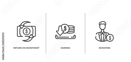 bitcoins cryptocurrency outline icons set. thin line icons sheet included return on investment, earning, investors vector.