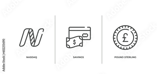 economy outline icons set. thin line icons sheet included nasdaq, savings, pound sterling vector.