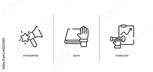 global business outline icons set. thin line icons sheet included favourites, oath, forecast vector.