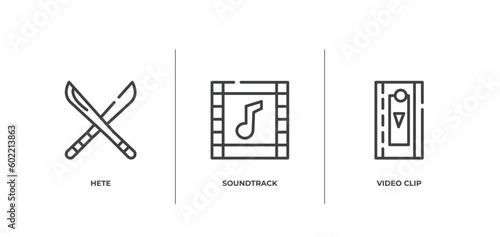 cinema outline icons set. thin line icons sheet included hete, soundtrack, video clip vector.