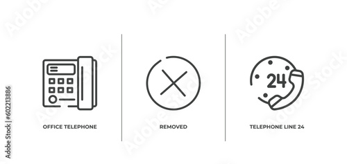 phone icons outline icons set. thin line icons sheet included office telephone, removed, telephone line 24 hours service vector.