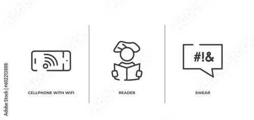 messages communication outline icons set. thin line icons sheet included cellphone with wifi, reader, swear vector.