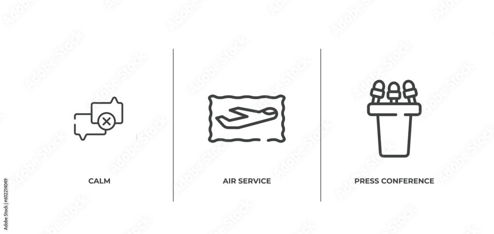 interview outline icons set. thin line icons sheet included calm, air service, press conference vector. interview outline icons set. thin line icons sheet included calm, air service, press conference vector.