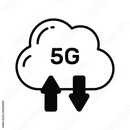 Upward and downward arrow with cloud showing concept vector of cloud syncing with 5G speed