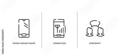 discussion outline icons set. thin line icons sheet included phone variant shape, connection, confirmity vector.