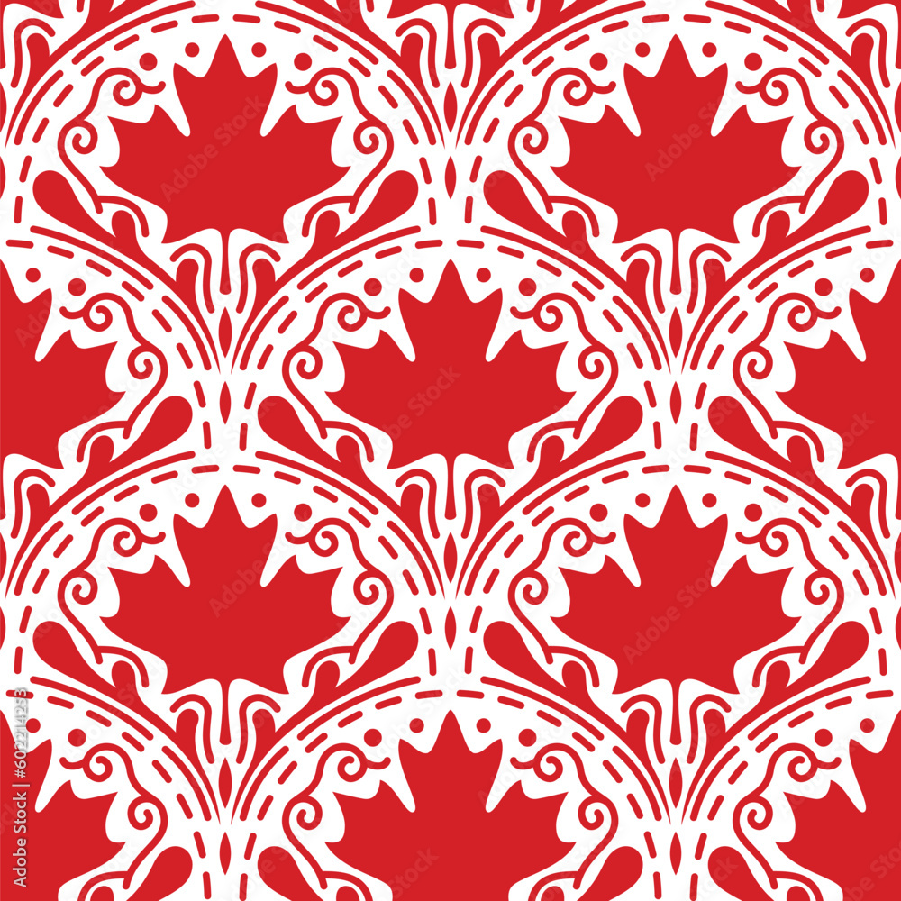 Canadian Flag themed maple leaves decorative red pattern