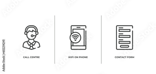ways to contact us outline icons set. thin line icons sheet included call centre, wifi on phone, contact form vector.