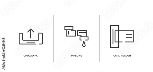 information technology outline icons set. thin line icons sheet included uploading, pipeline, card reader vector. photo