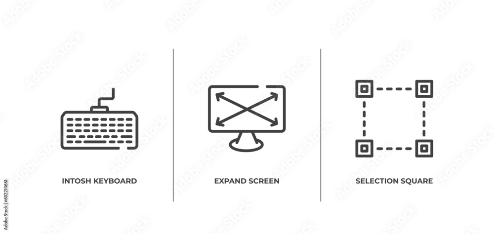 responsive web outline icons set. thin line icons sheet included intosh keyboard, expand screen, selection square vector. responsive web outline icons set. thin line icons sheet included intosh keyboard, expand screen, selection square vector.