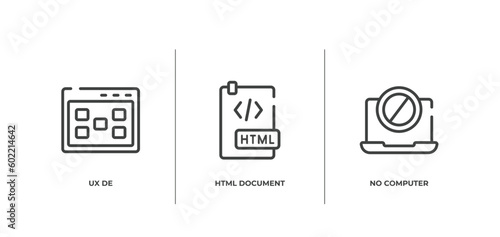 computer devices outline icons set. thin line icons sheet included ux de, html document, no computer vector.