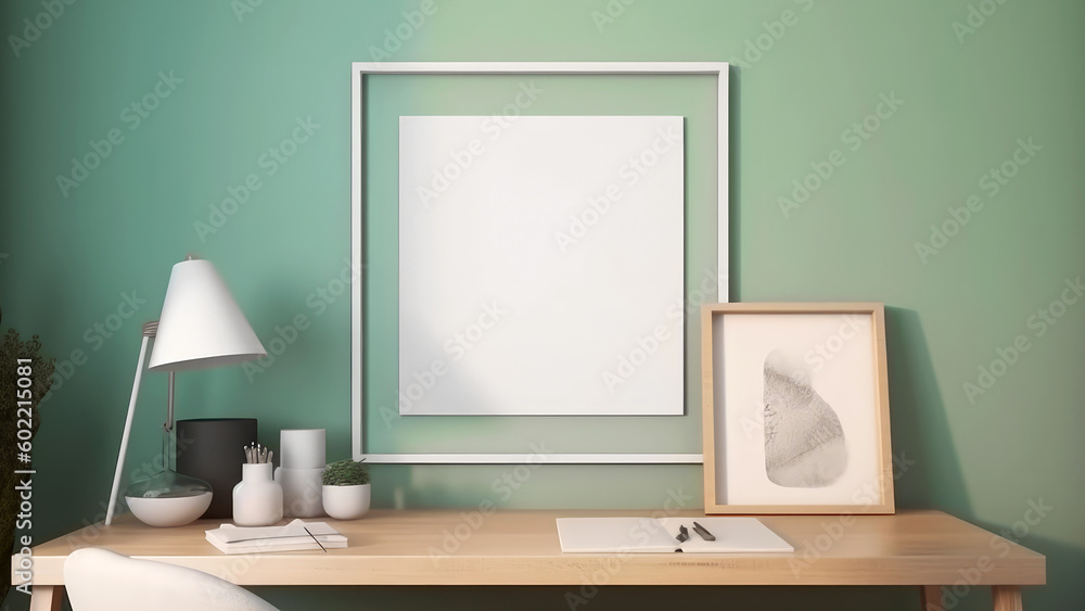 Blank photo frame mounted on wall for mockup. Empty white frame on colorful wall. Generative AI
Blank photo frame mounted on wall for mockup. Empty white frame on colorful wall. Generative AI