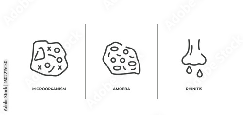 outline icons set. thin line icons sheet included microorganism, amoeba, rhinitis vector.