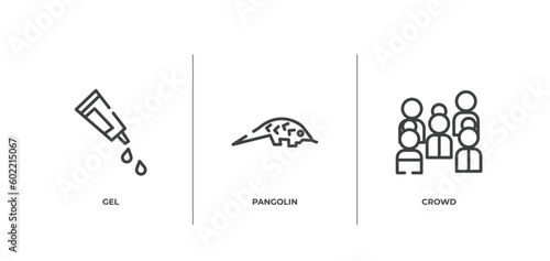 outline icons set. thin line icons sheet included gel  pangolin  crowd vector.
