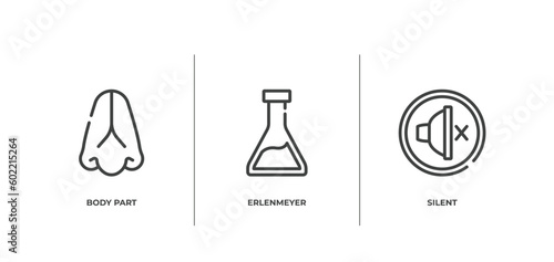 in the library outline icons set. thin line icons sheet included body part  erlenmeyer  silent vector.