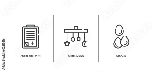 allergies outline icons set. thin line icons sheet included admision form, crib mobile, sesame vector.
