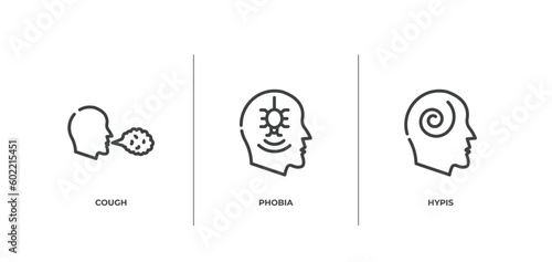alternative medicine outline icons set. thin line icons sheet included cough, phobia, hypis vector.