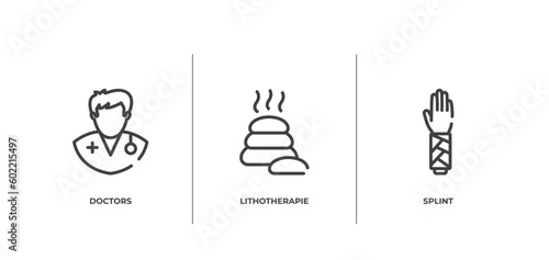 medical outline icons set. thin line icons sheet included doctors, lithotherapie, splint vector.