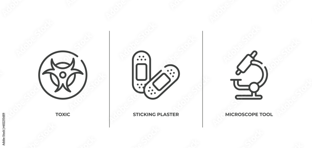 Fototapeta premium medical icons outline icons set. thin line icons sheet included toxic, sticking plaster, microscope tool vector.