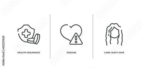 body parts outline icons set. thin line icons sheet included health insurance or hospital costs, disease, long wavy hair vector.