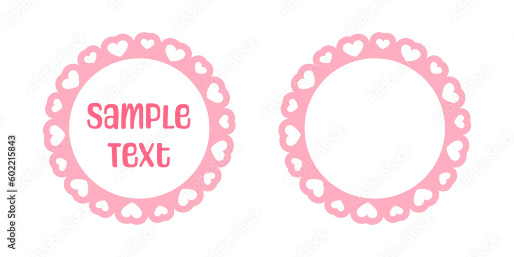 Circle scalloped frame with hearts, Pastel Cute Valentines Border Circle scalloped frame with hearts, Pastel Cute Valentines Border