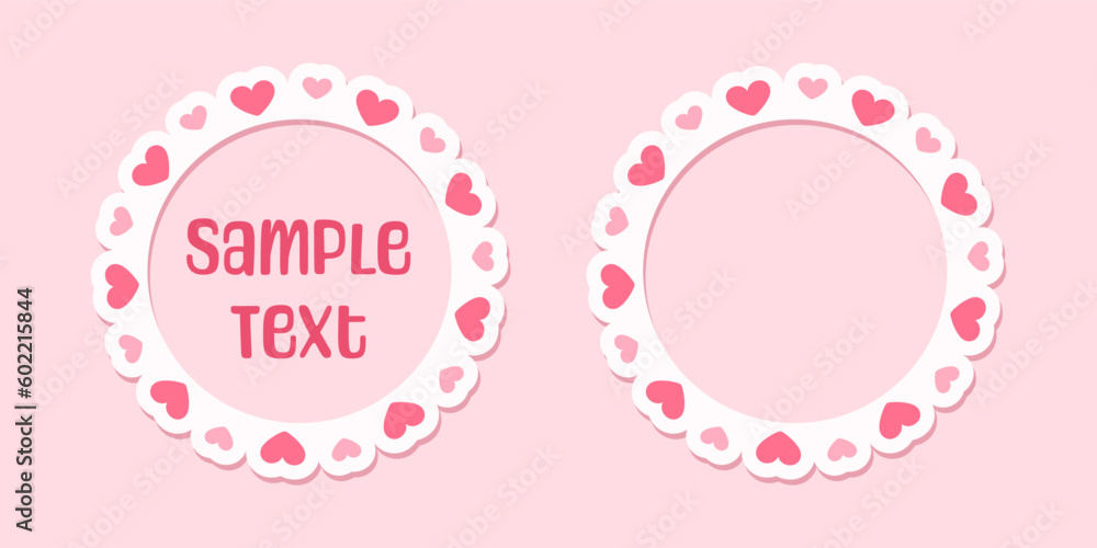 Circle scalloped frame with hearts, Pastel Cute Valentines Border Circle scalloped frame with hearts, Pastel Cute Valentines Border