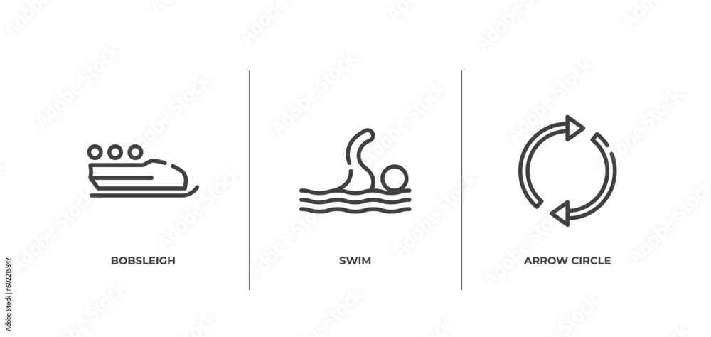 business pack outline icons set. thin line icons sheet included bobsleigh, swim, arrow circle vector.