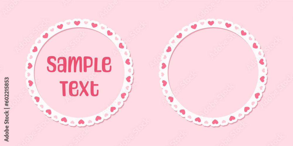 Circle scalloped frame with hearts, Pastel Cute Valentines Border
