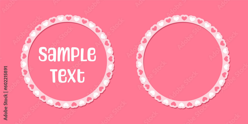 Circle scalloped frame with hearts, Pastel Cute Valentines Border Circle scalloped frame with hearts, Pastel Cute Valentines Border