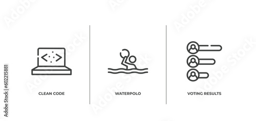 voting outline icons set. thin line icons sheet included clean code, waterpolo, voting results vector.