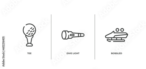 winter sports outline icons set. thin line icons sheet included tee, dive light, bobsled vector.