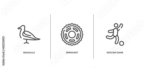football outline icons set. thin line icons sheet included seagulls, sprocket, soccer game vector.