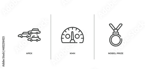 awards outline icons set. thin line icons sheet included apex, kmh, nobel prize vector.