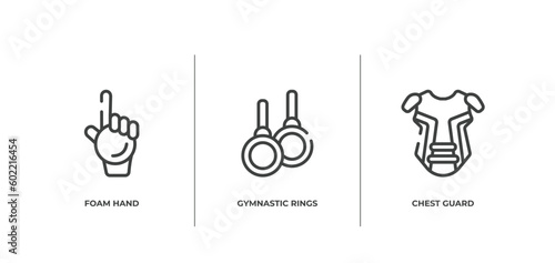 baseball outline icons set. thin line icons sheet included foam hand, gymnastic rings, chest guard vector.
