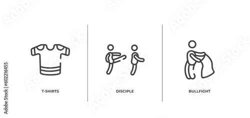 x treme outline icons set. thin line icons sheet included t-shirts, disciple, bullfight vector.