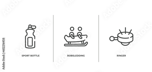 bicycle outline icons set. thin line icons sheet included sport bottle, bobsledding, ringer vector.