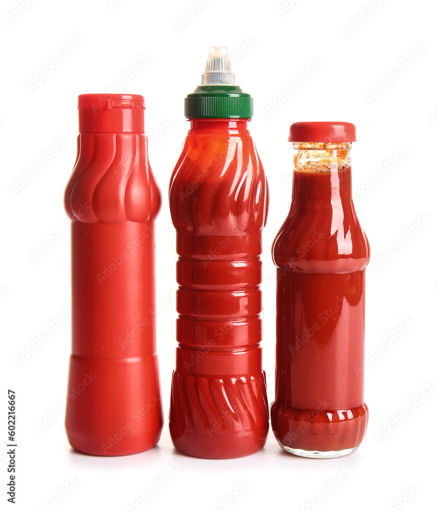 Bottles of ketchup on white background Bottles of ketchup on white background