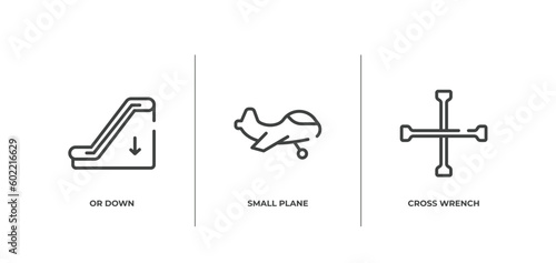 car repair outline icons set. thin line icons sheet included or down, small plane, cross wrench vector.