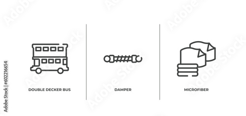 car wash outline icons set. thin line icons sheet included double decker bus, damper, microfiber vector.